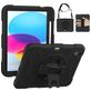 Mobigear SureGrip Coque iPad 10 (2022) Coque Arrière Rigide Antichoc + Porte-crayon + Bandoulière + Support Amovible - Noir