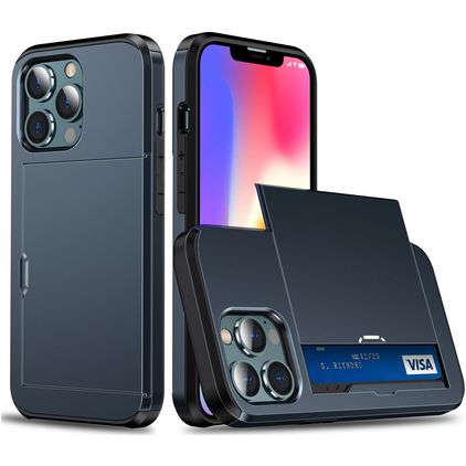 Mobigear Card Coque iPhone 13 Coque arrière Rigide Anti-Chocs avec Porte-Cartes - Bleu