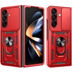 Mobigear Armor Ring Cam Slide Coque Samsung Galaxy Z Fold 8 Ultra Coque arrière Rigide Anti-Chocs avec Anneau-Support et Protecteur Lentilles - Rouge