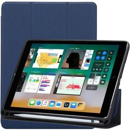 Mobigear Tri-Fold Gel Coque iPad 6 (2018) Etui en TPU,Similicuir + Porte-crayon - Dark Blue
