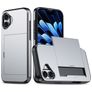 Mobigear Card Coque iPhone 16 Coque arrière Rigide Anti-Chocs avec Porte-Cartes - Gris