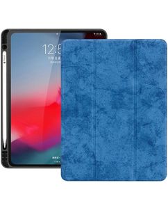 Mobigear Tri-Fold Gel Coque iPad Pro 12.9 Pouces (2018) Etui en TPU,Similicuir + Porte-crayon - Bleu
