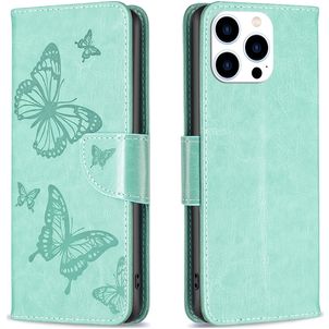 Mobigear Butterfly Housse iPhone 16 Pro Max Etui Porte-Monnaie - Vert