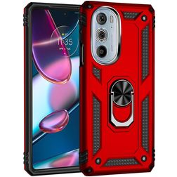Mobigear Armor Ring Motorola Edge 30 Pro Plastique rigide Coque arrière Antichoc avec bague de maintien - Rouge