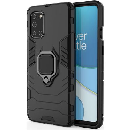 Mobigear Armor Ring OnePlus 8T Plastique rigide Coque arrière Antichoc avec bague de maintien - Noir