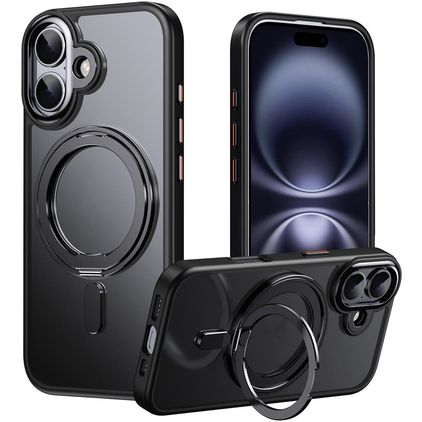 Mobigear Frosted Mag Coque iPhone 17 MagSafe Coque arrière Rigide avec Support Amovible - Noir