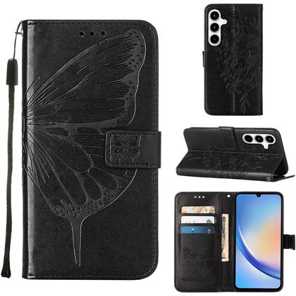 Mobigear Butterfly Housse Samsung Galaxy A35 Etui Porte-Monnaie - Noir