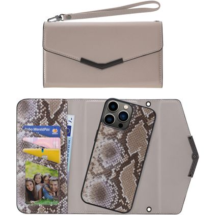 Mobilize Elegant Magnet iPhone 13 Pro Coque Sac à main 2en1 avec coque amovible - Beige Snake