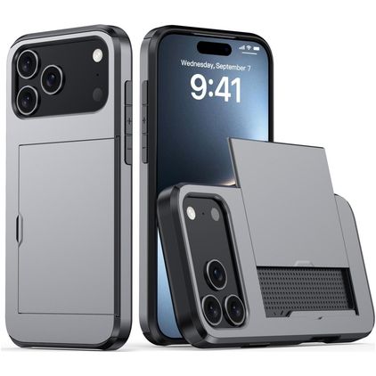 Mobigear Card Coque iPhone 18 Pro Max Coque arrière Rigide Anti-Chocs avec Porte-Cartes - Gris