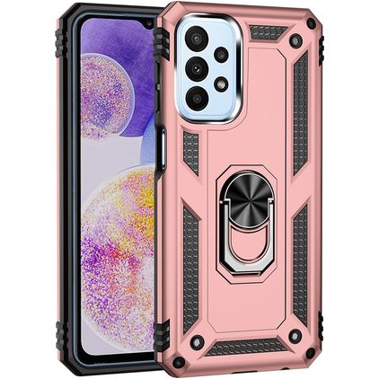 Mobigear Armor Ring Samsung Galaxy A23 Plastique rigide Coque arrière Antichoc avec bague de maintien - Rose doré