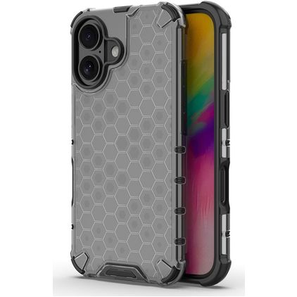 Mobigear Honeycomb Coque iPhone 16 Coque arrière Rigide Anti-Chocs - Noir