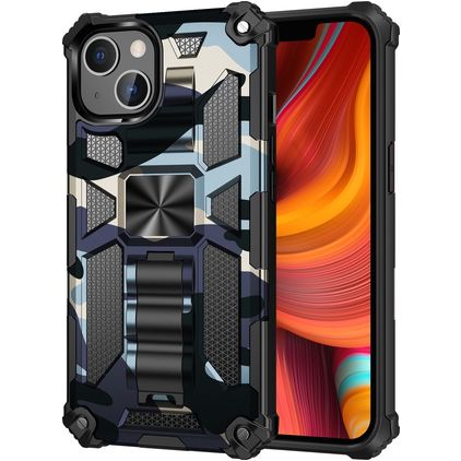 Mobigear Armor Stand Coque iPhone 13 Coque arrière Rigide Anti-Chocs avec Support Amovible - Bleu Marin