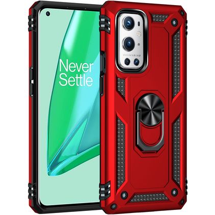 Mobigear Armor Ring Coque OnePlus 9 Pro Coque arrière Rigide Anti-Chocs avec Anneau-Support - Rouge