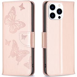 Mobigear Butterfly Housse iPhone 16 Pro Etui Porte-Monnaie - Rose doré