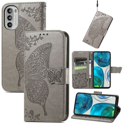 Mobigear Butterfly Housse Motorola Moto G52 Etui Porte-Monnaie - Gris