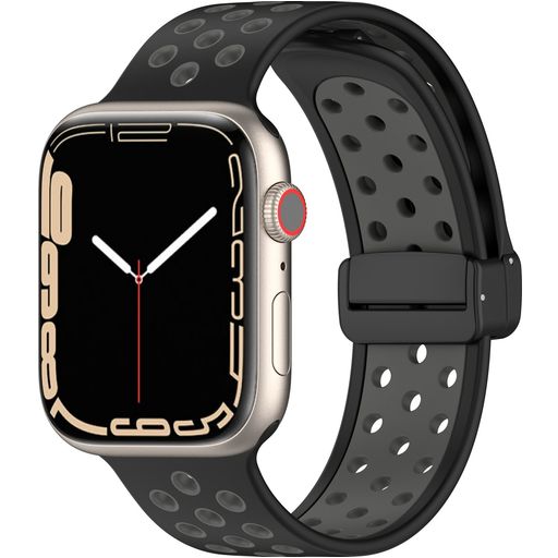 Mobigear Sport Plus Mag Bracelet Silicone Apple Watch Fermeture magnétique - 42/41/40/38 mm - Noir / Gris