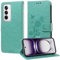 Mobigear Flowers Housse OPPO Reno 12 Pro Etui Porte-Monnaie - Vert