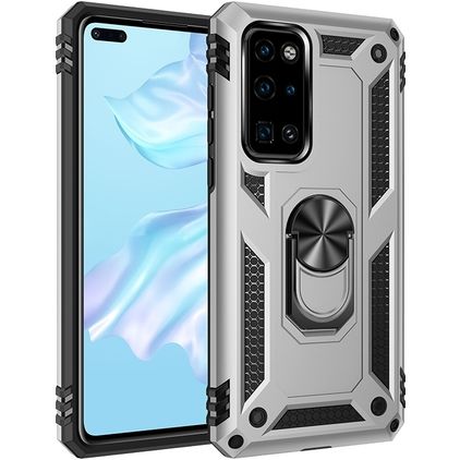 Mobigear Armor Ring Coque Huawei P40 Coque arrière Rigide Anti-Chocs avec Anneau-Support - Argent