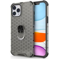 Mobigear Honeycomb Ring iPhone 12 Pro Max Plastique rigide Coque arrière Antichoc avec bague de maintien - Gris