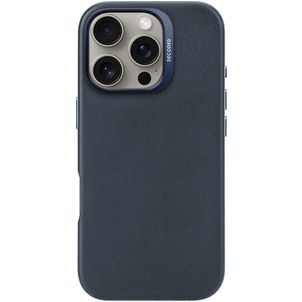 Decoded Coque iPhone 16 Pro MagSafe Coque arrière en Cuir Véritable - Bleu Marin