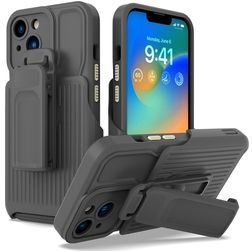 Mobigear Explorer Coque iPhone 14 Coque arrière Rigide Anti-Chocs avec Support Amovible - Gris