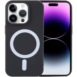 Mobigear Rubber Touch Coque iPhone 15 Pro MagSafe Coque arrière en Silicone - Noir