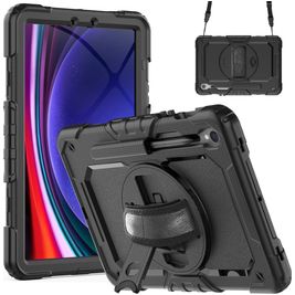 Xccess Survivor All-round Coque Samsung Galaxy Tab S10 FE Plus Coque arrière en Plastique rigide,Silicone + Bandoulière + Support Amovible - Noir Xccess Survivor All-round Coque Samsung Galaxy Tab S10 FE Plus Coque arrière en Plastique rigide,Silicone + Bandoulière + Support Amovible - Noir