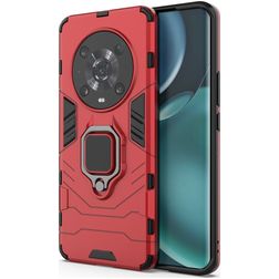 Mobigear Armor Ring Coque HONOR Magic 4 Pro Coque arrière Rigide Anti-Chocs avec Anneau-Support - Rouge