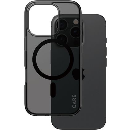 CARE by PanzerGlass Smokey iPhone 16 Pro MagSafe Plastique rigide Coque arrière - Transparent / Noir