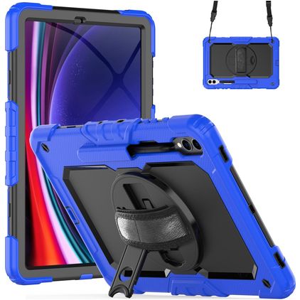Mobigear SureGrip Xtreme Coque Samsung Galaxy Tab S9 FE Plus Coque arrière en Plastique rigide,Silicone + Porte-crayon + Bandoulière + Support Amovible - Dark Blue