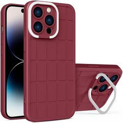 Mobigear Cube Coque iPhone 14 Pro Coque arrière Rigide avec Support Amovible - Rouge