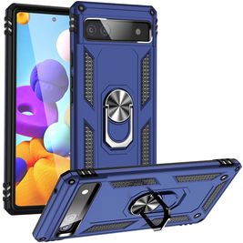 Mobigear Armor Ring Coque Google Pixel 6a Coque arrière Rigide Anti-Chocs avec Anneau-Support - Bleu