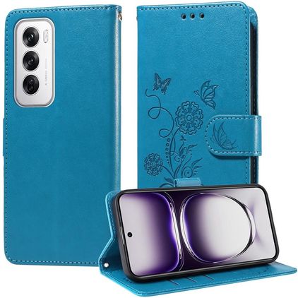 Mobigear Flowers OPPO Reno 12 Pro Étui Portefeuille - Bleu