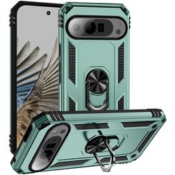 Mobigear Armor Ring Coque Google Pixel 9 Pro XL Coque arrière Rigide Anti-Chocs avec Anneau-Support - Vert