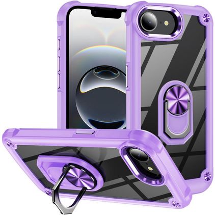 Mobigear Crystal Ring Coque iPhone 16e Coque arrière Rigide avec Anneau-Support - Violet