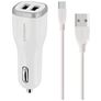 Mobiparts - Double USB Chargeur voiture USB-C 1 mètre 12W 2.4A - Blanc
