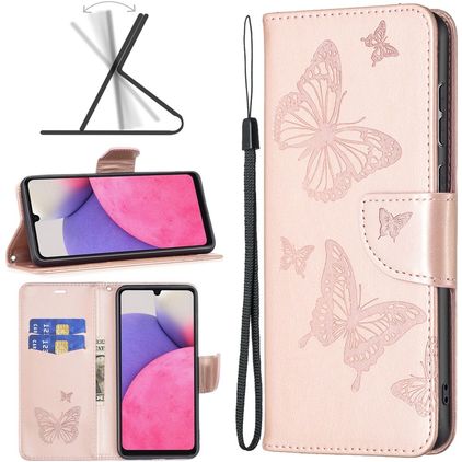 Mobigear Butterfly Housse Samsung Galaxy A33 Etui Porte-Monnaie - Rose doré