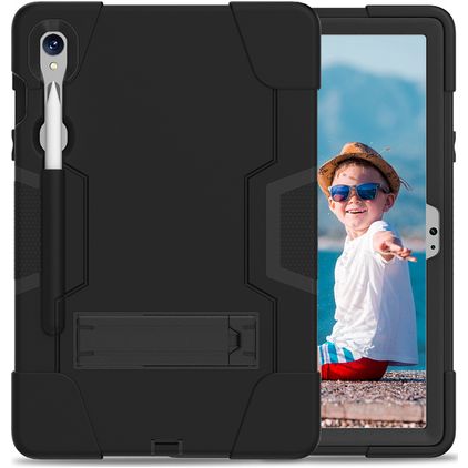 Xccess Survivor Essential Coque Samsung Galaxy Tab S9 Coque arrière en Plastique rigide,Silicone + Porte-crayon + Support Amovible - Noir