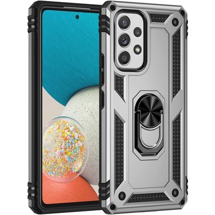 Mobigear Armor Ring Samsung Galaxy A53 Plastique rigide Coque arrière Antichoc avec bague de maintien - Argent