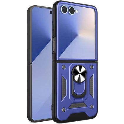 Mobigear Armor Ring Samsung Galaxy Z Flip 7 Plastique rigide Coque arrière Antichoc avec bague de maintien - Bleu
