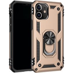 Mobigear Armor Ring Coque iPhone 12 Coque arrière Rigide Anti-Chocs avec Anneau-Support - Or