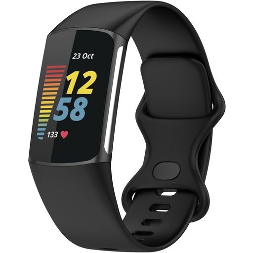 Mobigear Sport Dual Bracelet Silicone Fitbit Charge 5 Fermeture à clou et passant - Noir
