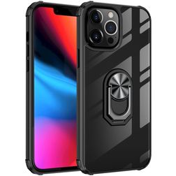 Mobigear Crystal Ring Coque iPhone 14 Plus Coque arrière Rigide avec Anneau-Support - Transparent / Noir