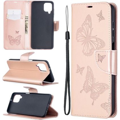 Mobigear Butterfly Housse Samsung Galaxy A12 Etui Porte-Monnaie - Rose doré