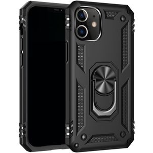 Mobigear Armor Ring Coque iPhone 12 Pro Max Coque arrière Rigide Anti-Chocs avec Anneau-Support - Noir