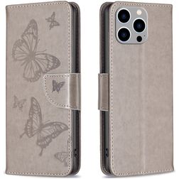 Mobigear Butterfly Housse iPhone 15 Pro Max Etui Porte-Monnaie - Gris