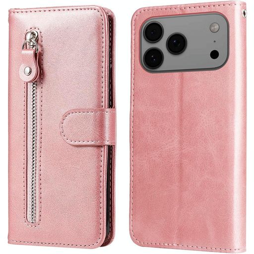 Mobigear Zipper Housse iPhone 17 Pro Max Etui Porte-Monnaie - Rose doré