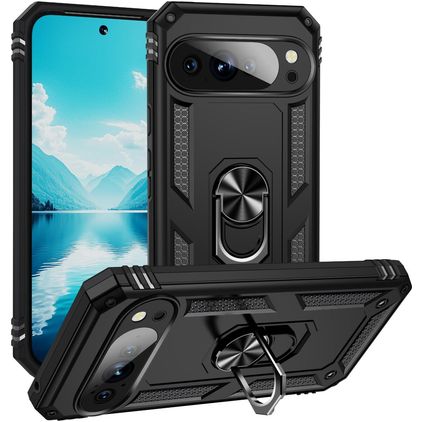 Mobigear Armor Ring Coque Google Pixel 10 Pro XL Coque arrière Rigide Anti-Chocs avec Anneau-Support - Noir