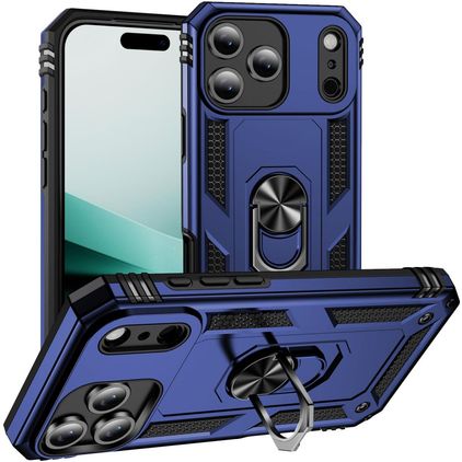 Mobigear Armor Ring Coque iPhone 18 Pro Coque arrière Rigide Anti-Chocs avec Anneau-Support - Bleu