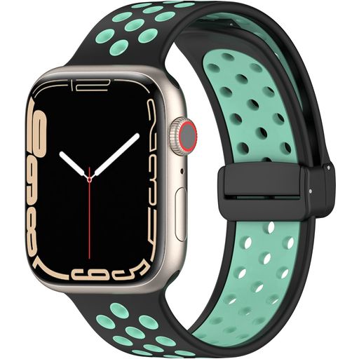 Mobigear Sport Plus Mag Bracelet Silicone Apple Watch Fermeture magnétique - 42/41/40/38 mm - Noir / Turquoise